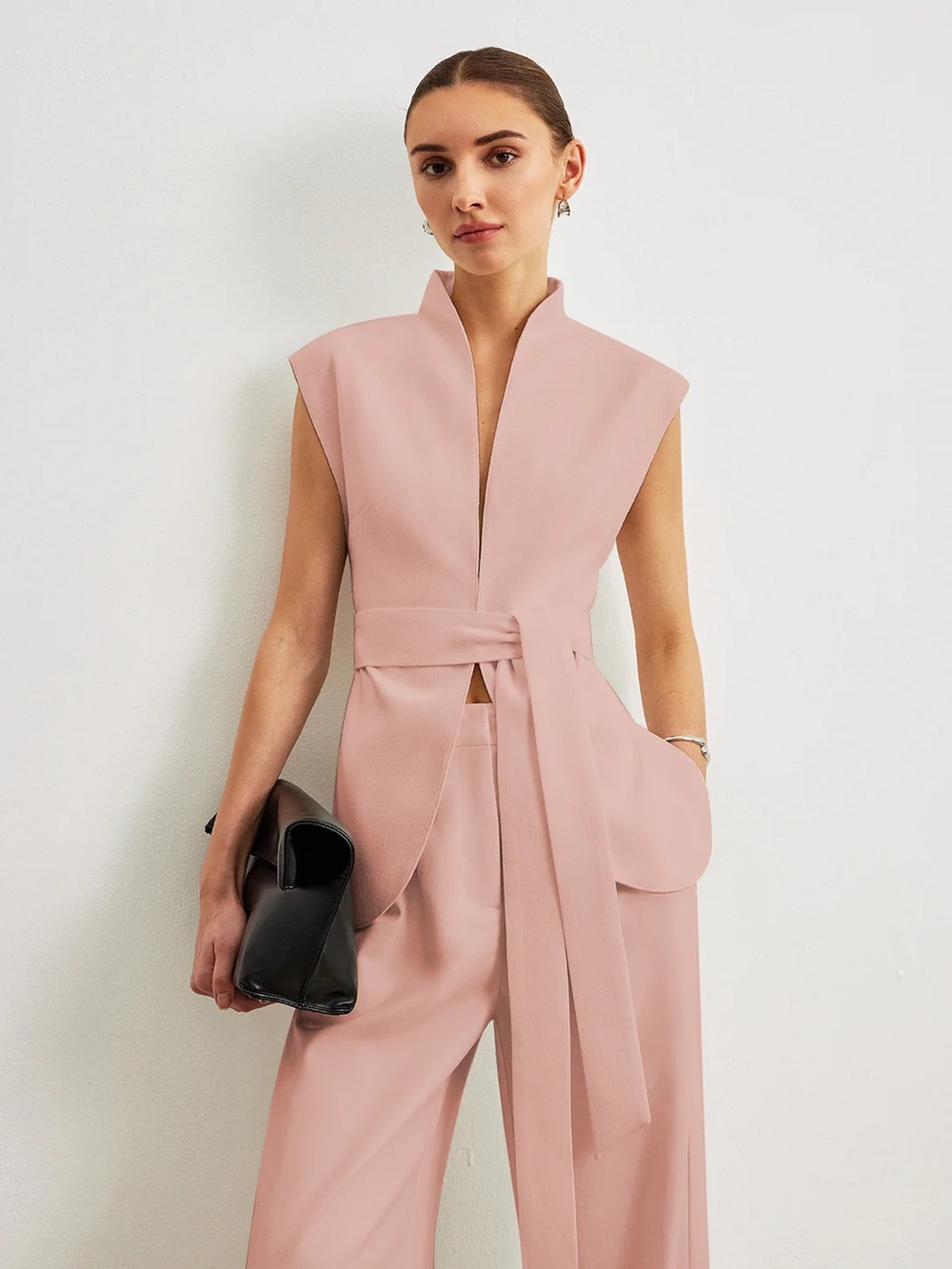 COMMENSE Belted Peplum Top - size Medium